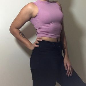 Pink mock neck crop top tank